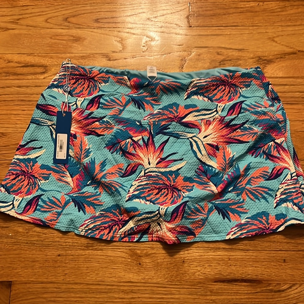 NWT Birdsong swim skirt- tropical tranquility- blue w/orange flowers - 2X & 3X - Picture 2 of 5